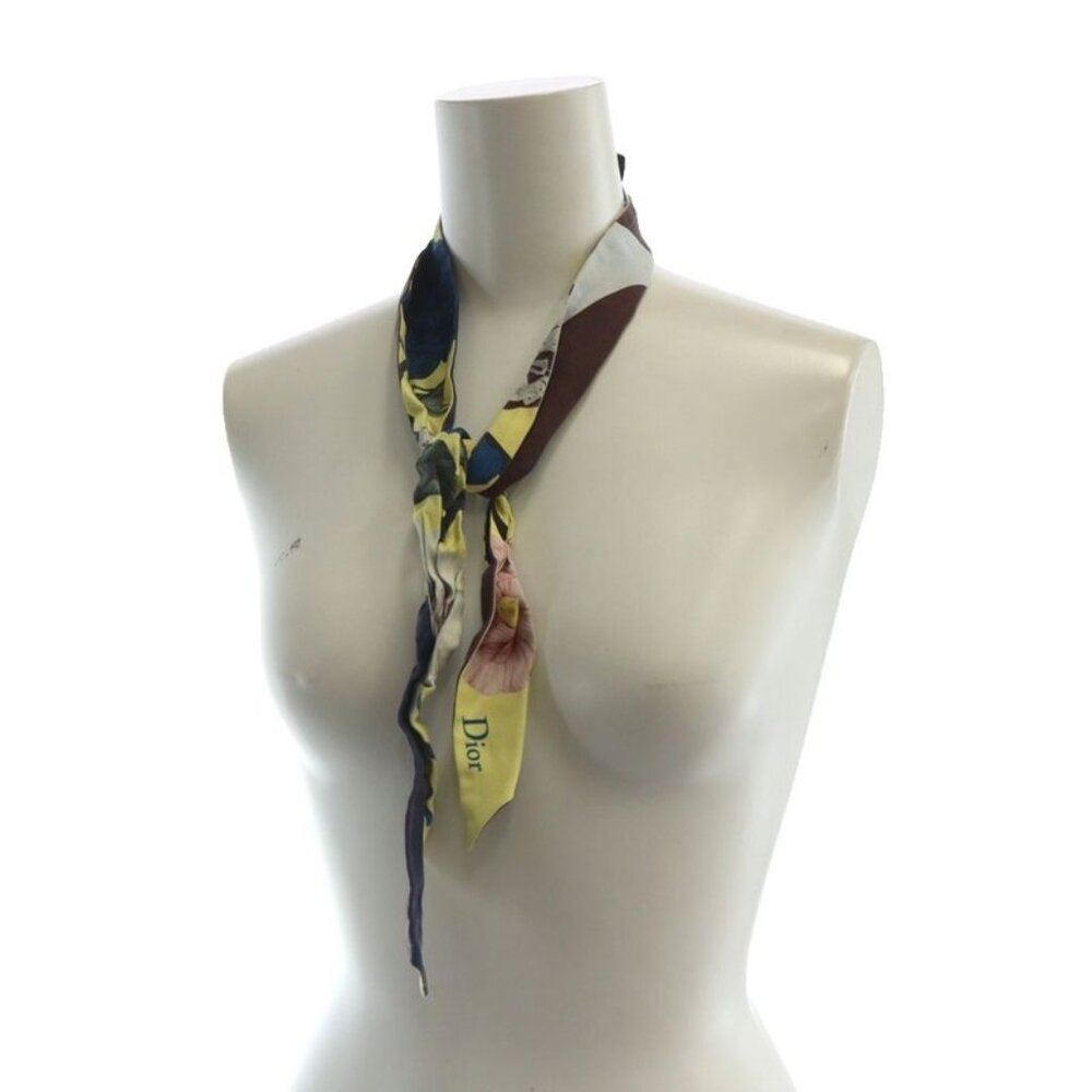 Dior Mitzah Ribbon Scarf Shawl Logo Floral Silk Multicolor GY19 MQ OH - Picture 6 of 7